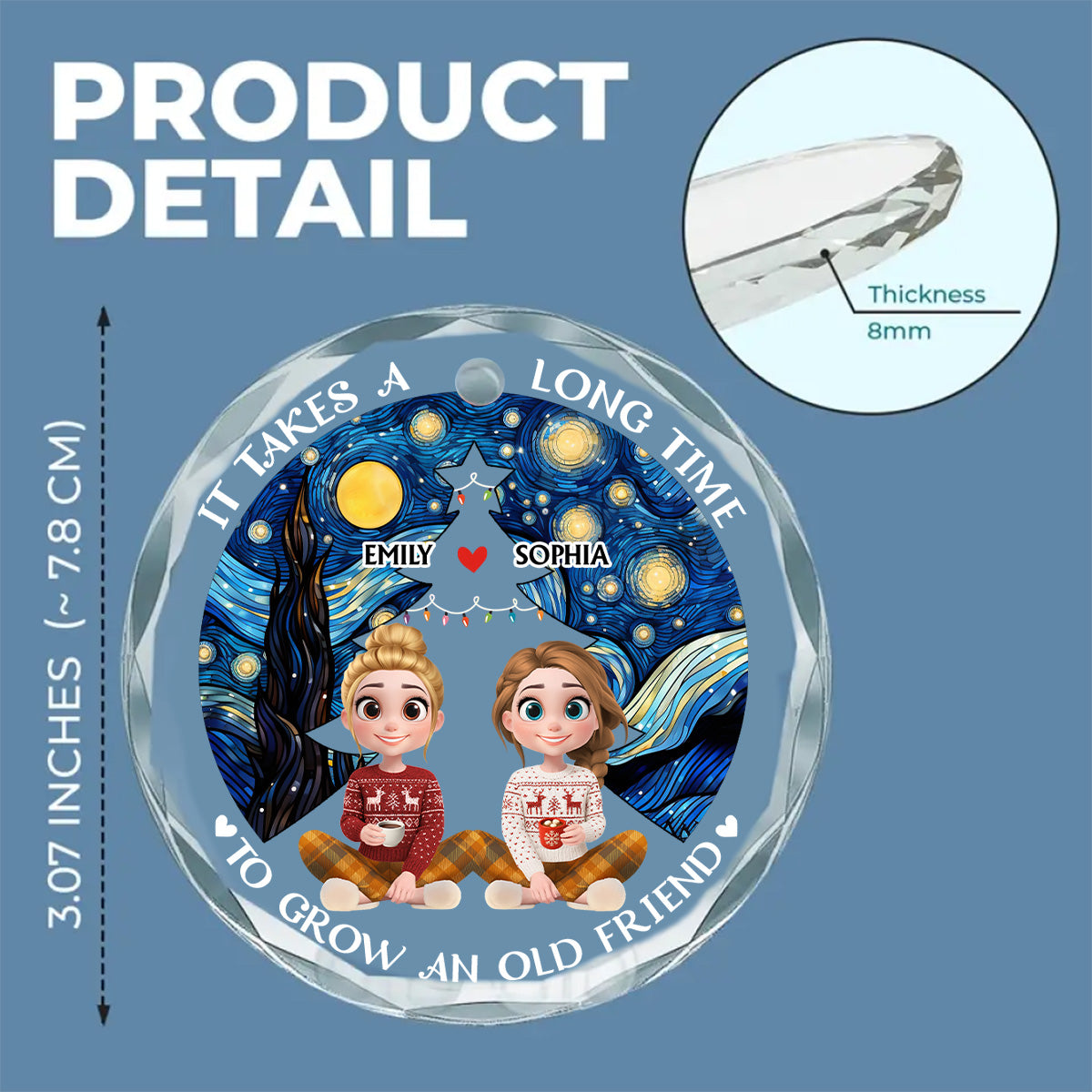 New Year Old Bestie - Personalized Custom Glass Ornament