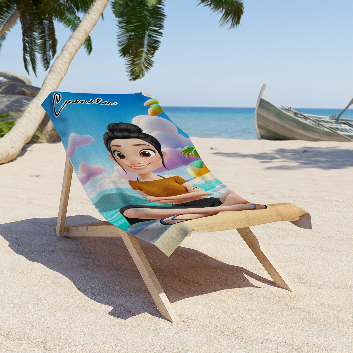 Beautiful Girl Cartoonize - Personalized Custom Beach Towel