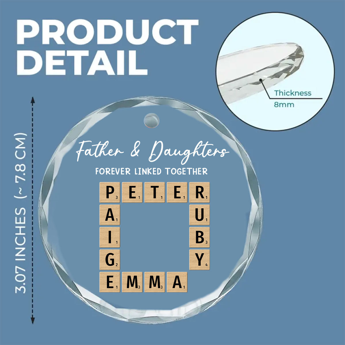 Father With Daughters Linked By Love - Personalized Custom Glass Ornament