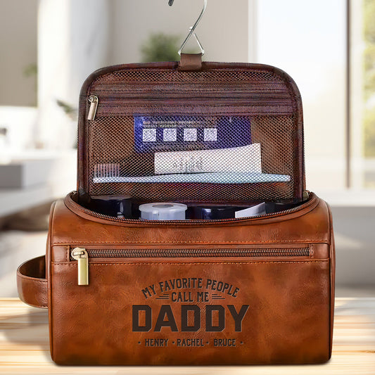 My Beloved People Call Me Daddy - Personalized Custom Engraved Leather Toiletry Bag