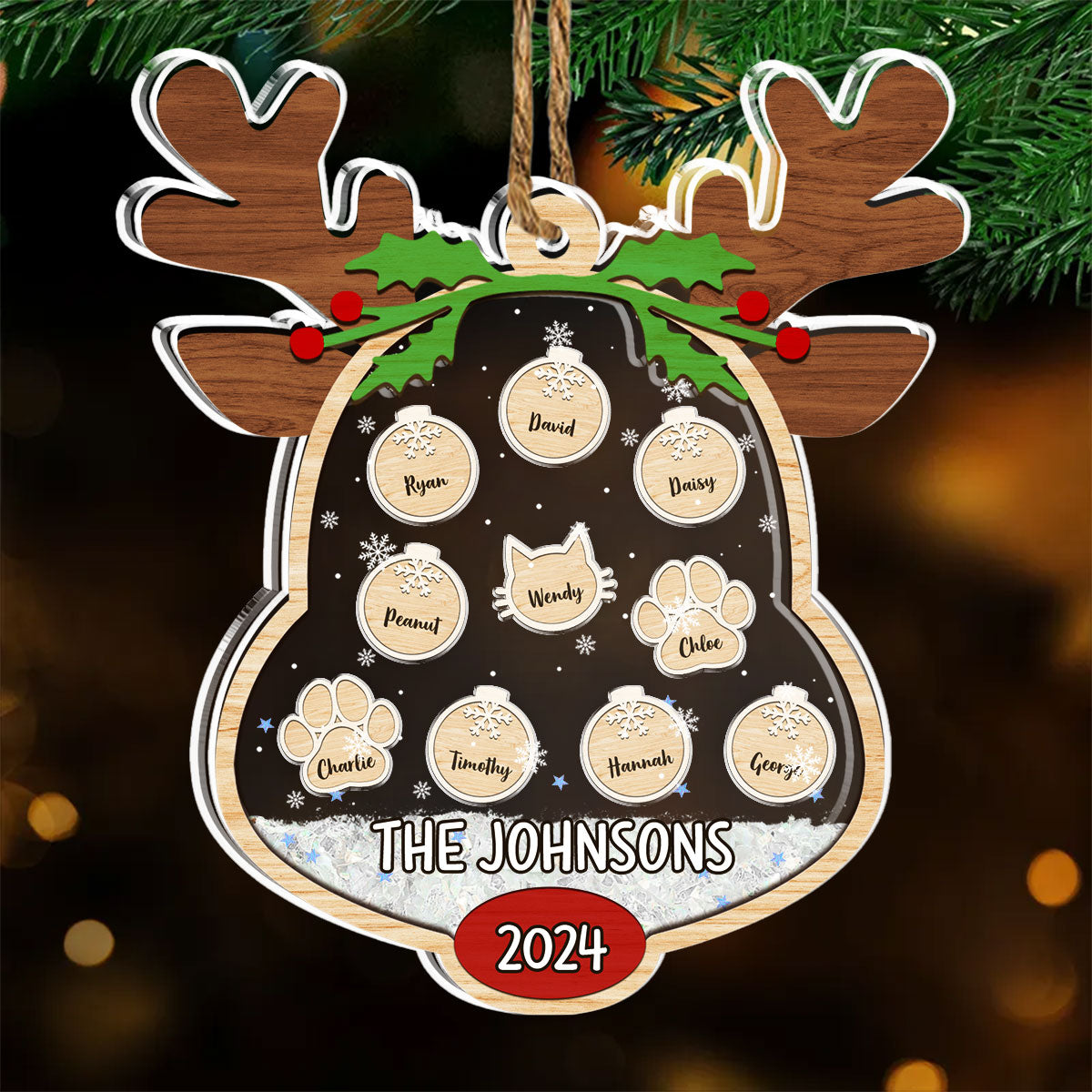 Lovely Reindeer Family - Personalized Custom Acrylic Shaker Ornament