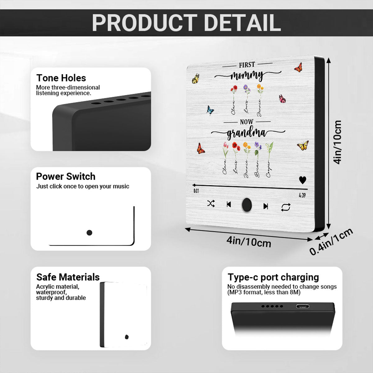 Flower Birth Month Garden Grandma - Personalized Custom Music Fridge Magnet