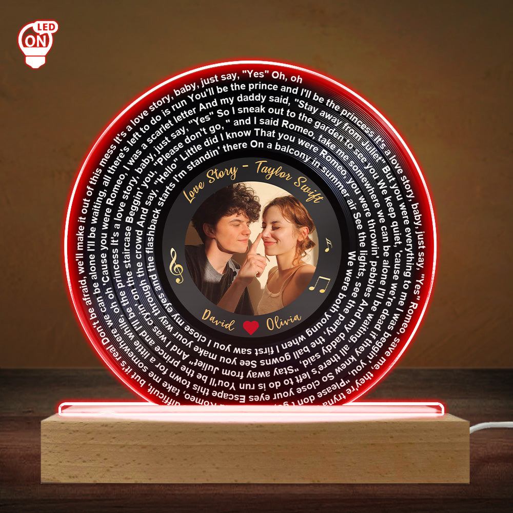 Custom Couple Photo And Favorite Spiral Song Lyrics - Personalized Custom LED Light