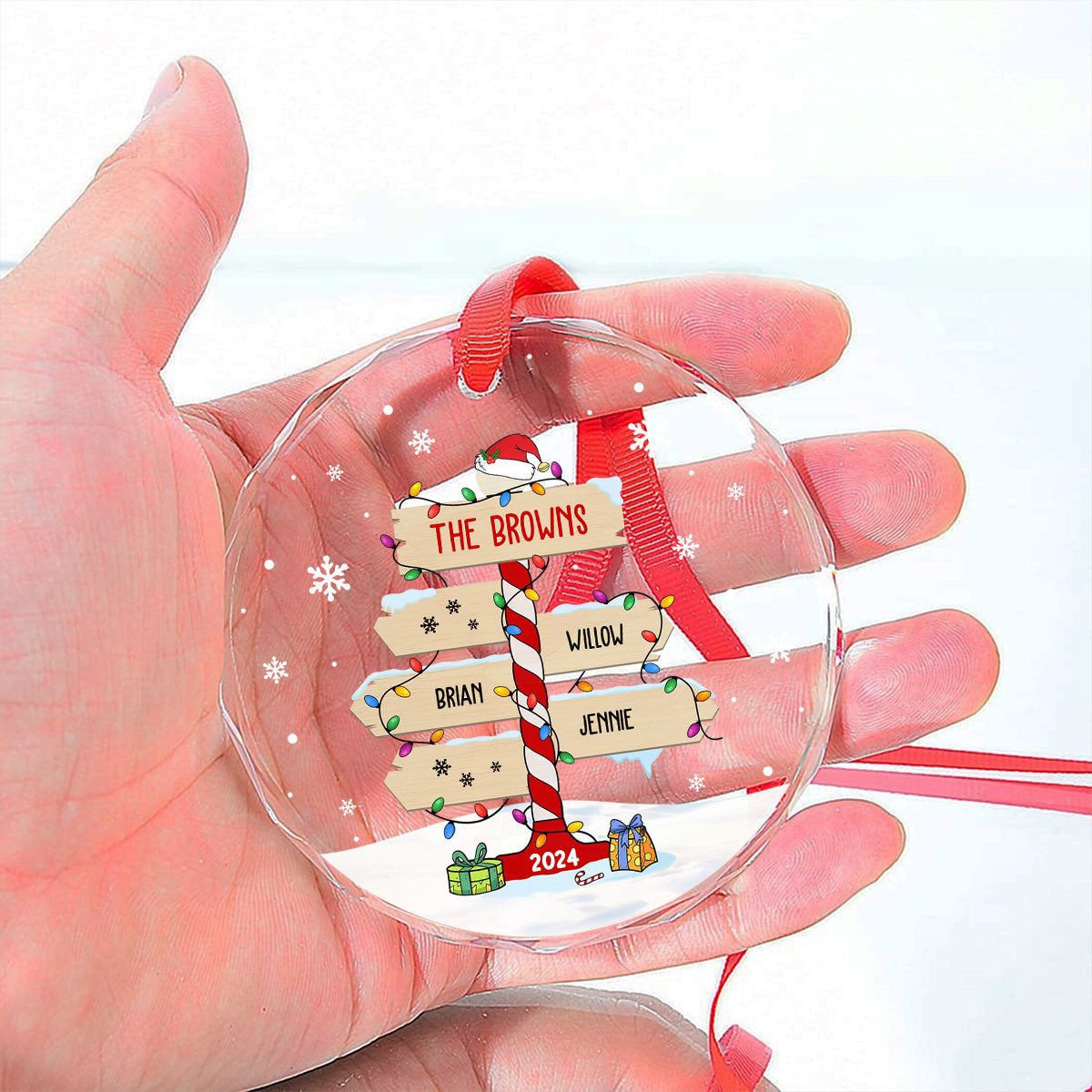 Family Sign Version 1 - Personalized Custom Glass Ornament