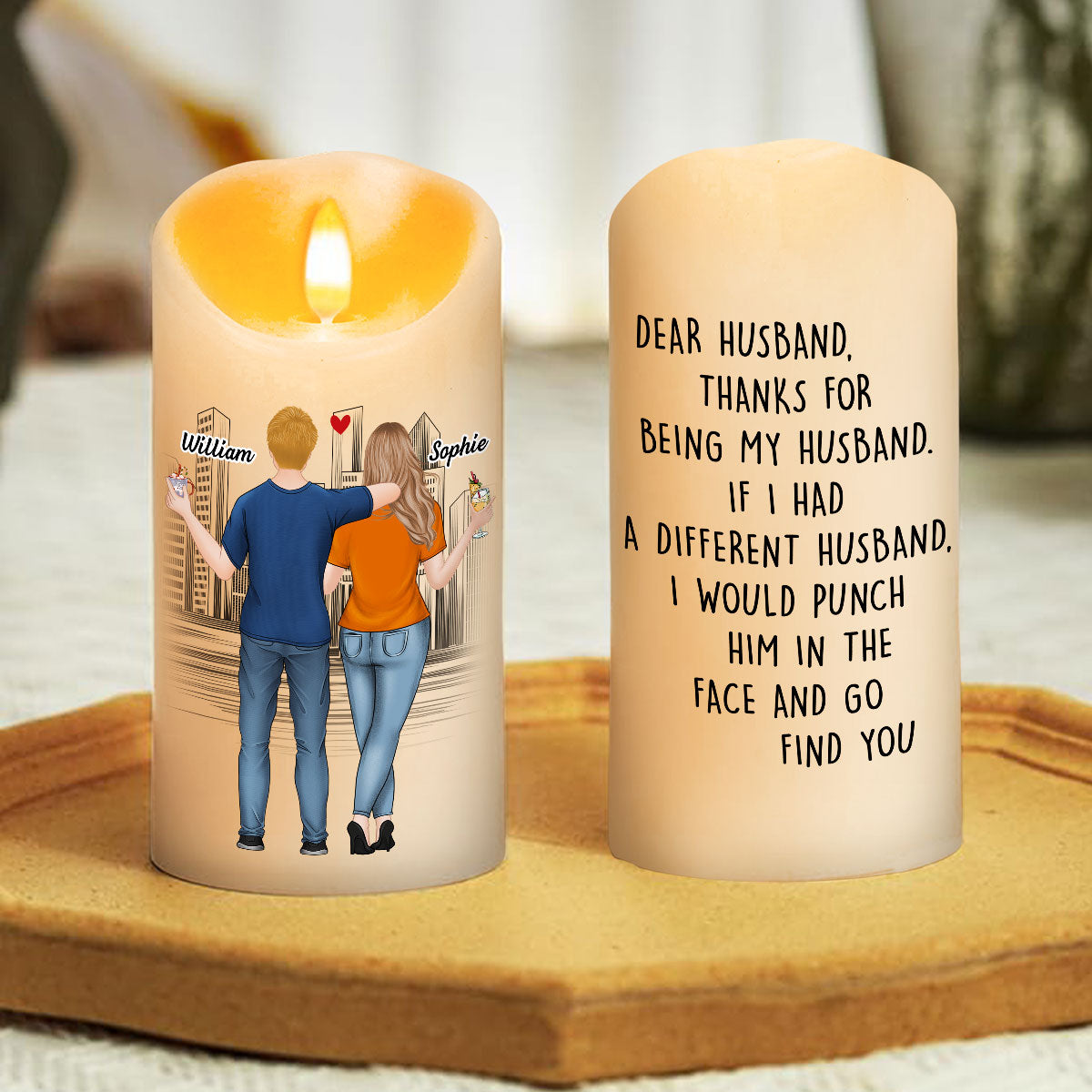 Punch Him In The Face And Go Find You - Personalized Custom LED Candle