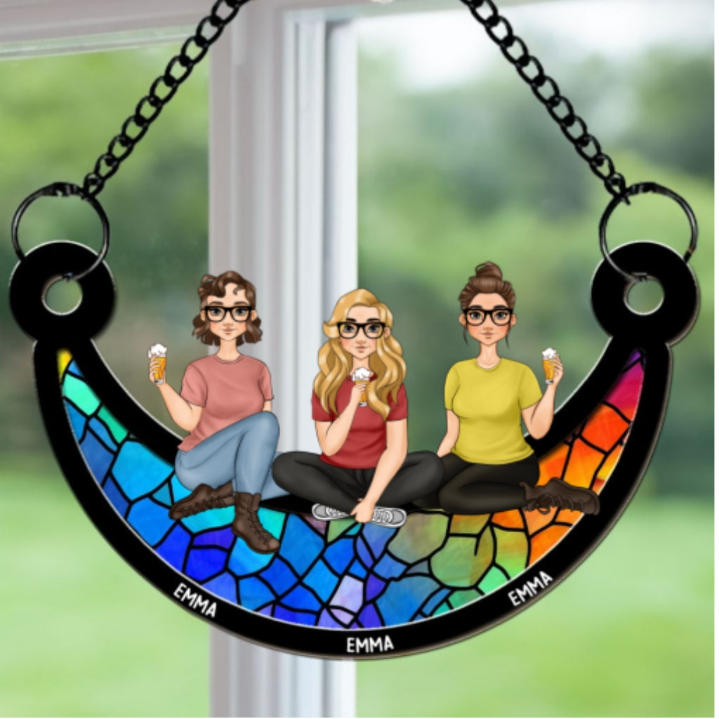 Best Friends Sitting On The Moon - Personalized Custom Suncatcher