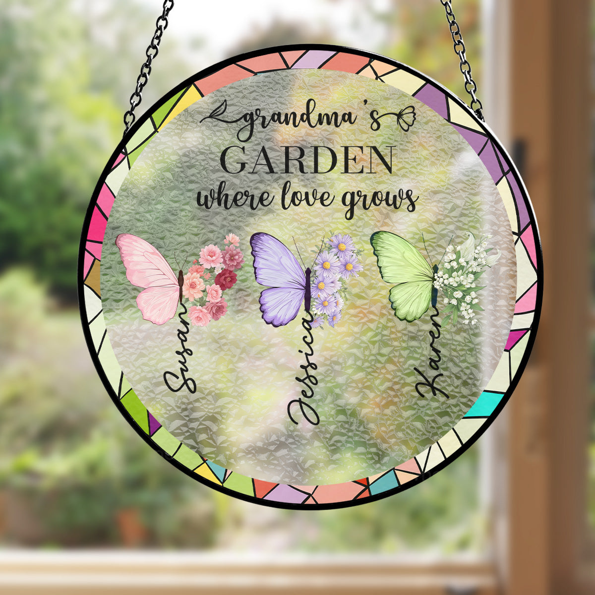 Grandma Makes Everything More Beautiful - Personalized Custom Window Hanging Suncatcher