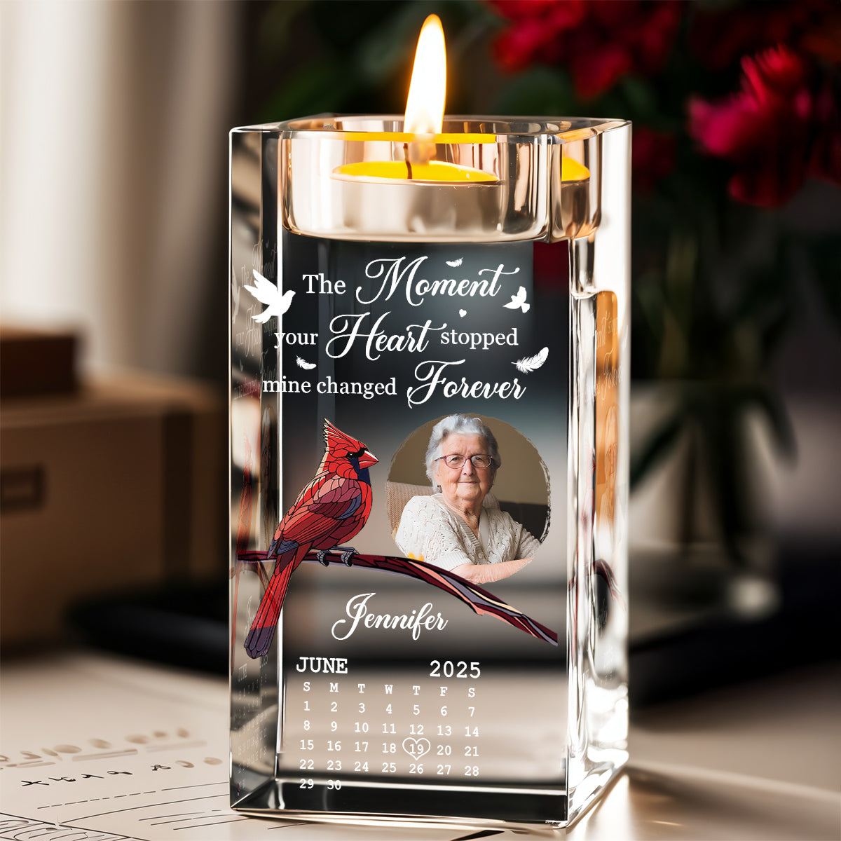 The Moment Your Heart Stopped - Personalized Custom Crystal Candle Holder