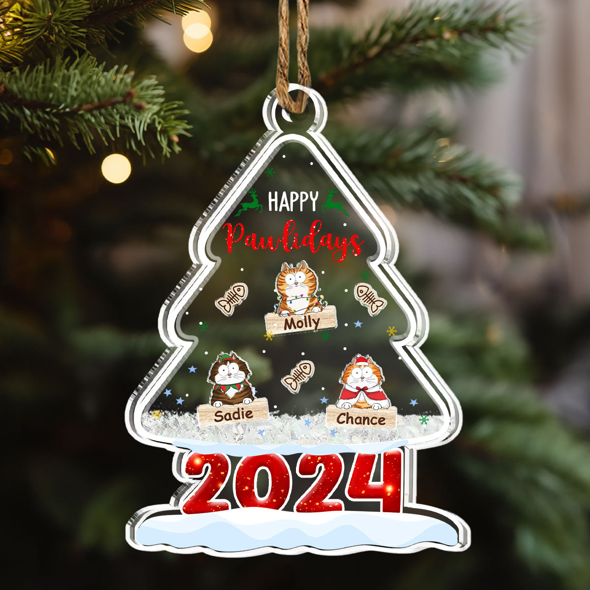 Happy Pawlidays 2024 - Personalized Custom Acrylic Shaker Ornament
