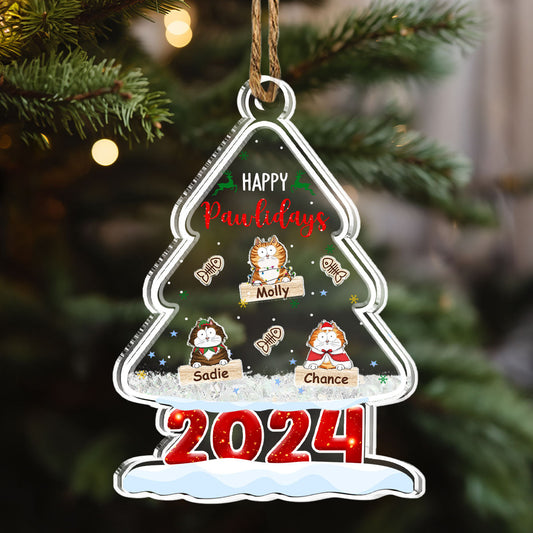 Happy Pawlidays 2024 - Personalized Custom Acrylic Shaker Ornament