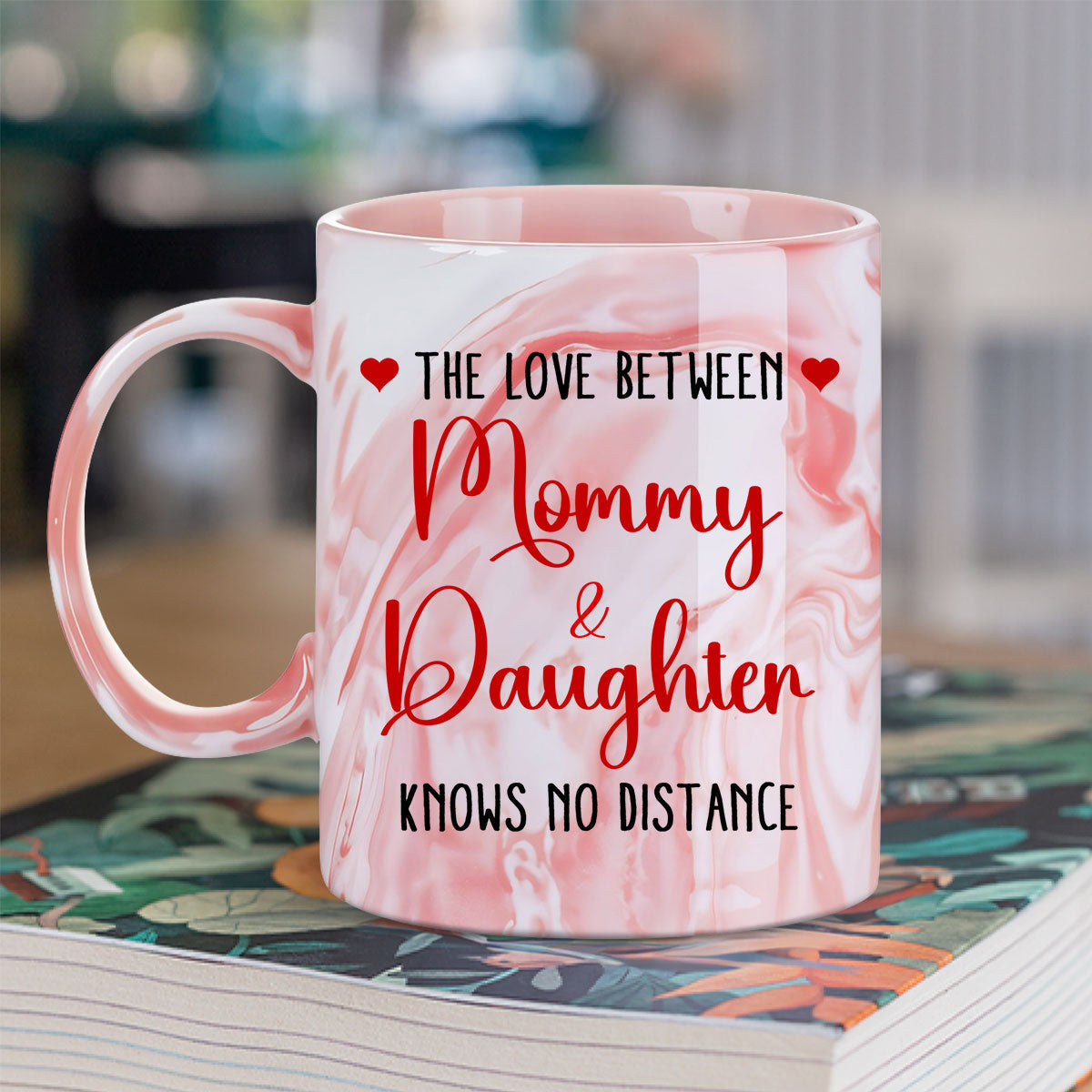 Knows No Distance - Personalized Custom Pink Marble Mug