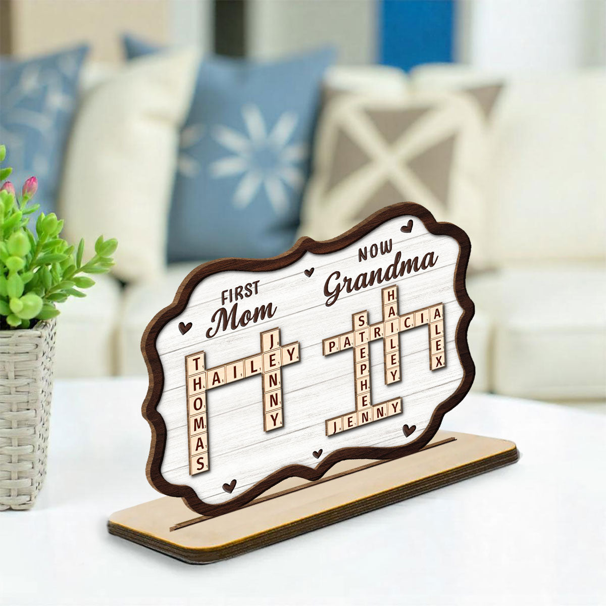 First Mom Now Grandma Crossword - Personalized Custom 2-Layer Wood Plaque With Flat Base