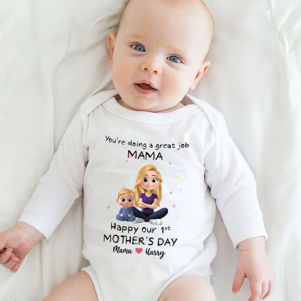 Mommy Doing A Great Job Happy Mother Day - Personalized Custom Long Sleeve Baby Onesie