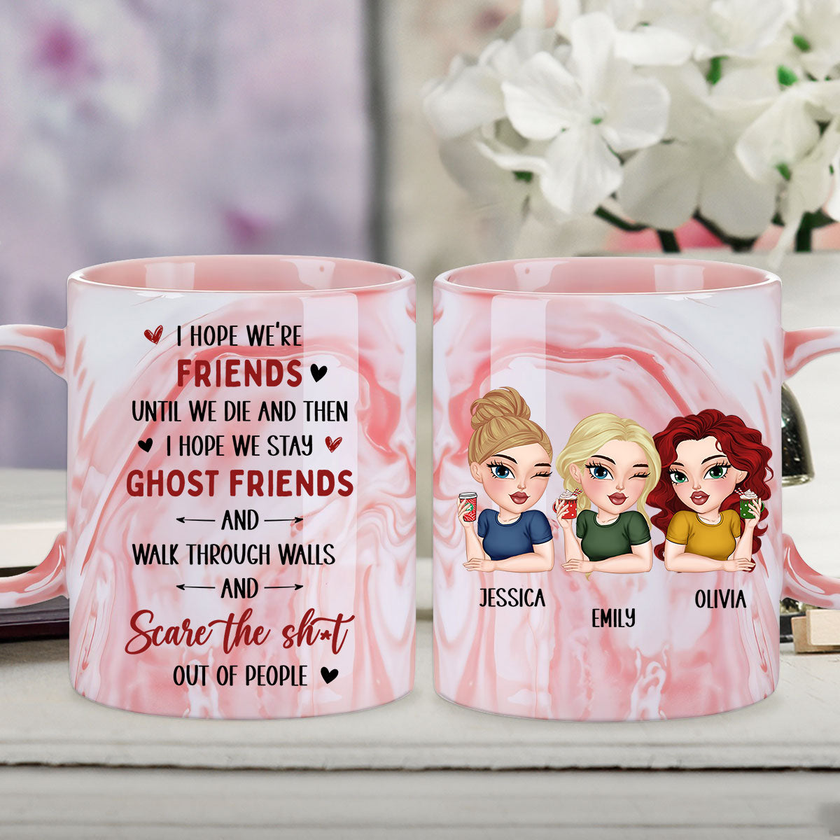I Hope We Stay Ghost Friends - Personalized Custom Pink Marble Mug