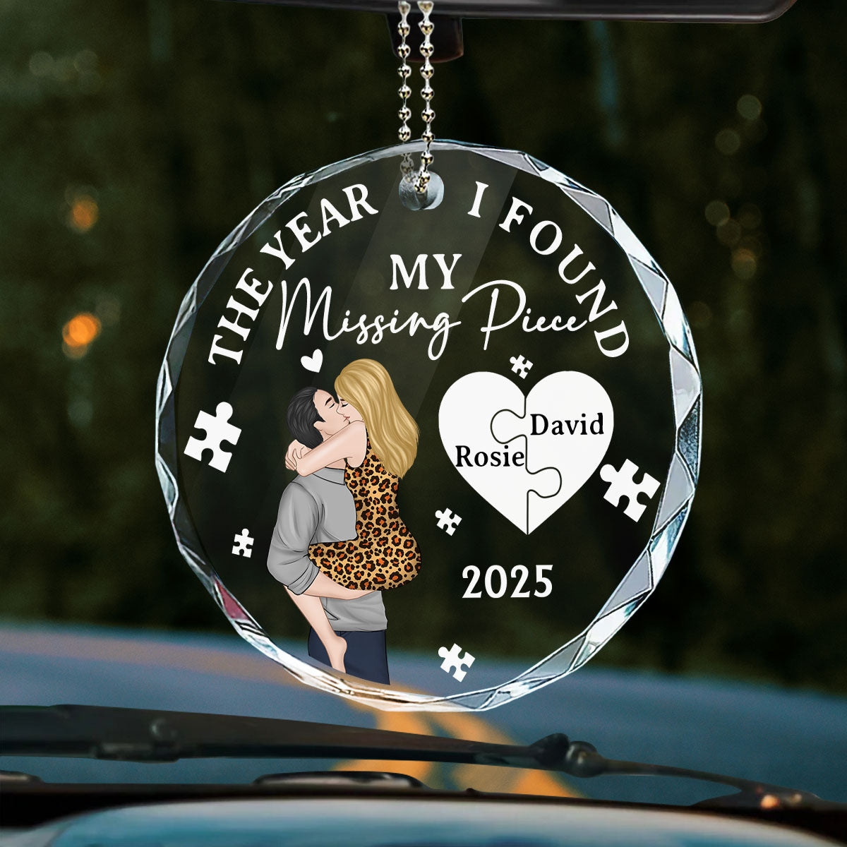 The Year I Found My Missing Piece Kissing - Personalized Custom Glass Car Ornament