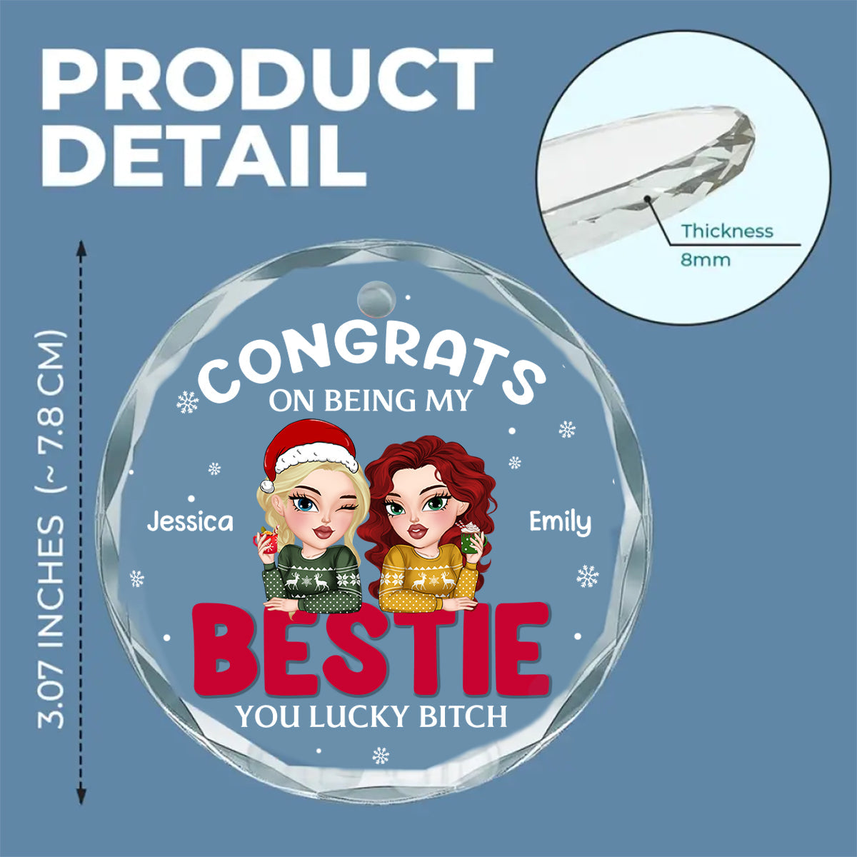 Congrats On Being My Bestie Merry Christmas - Personalized Custom Glass Ornament