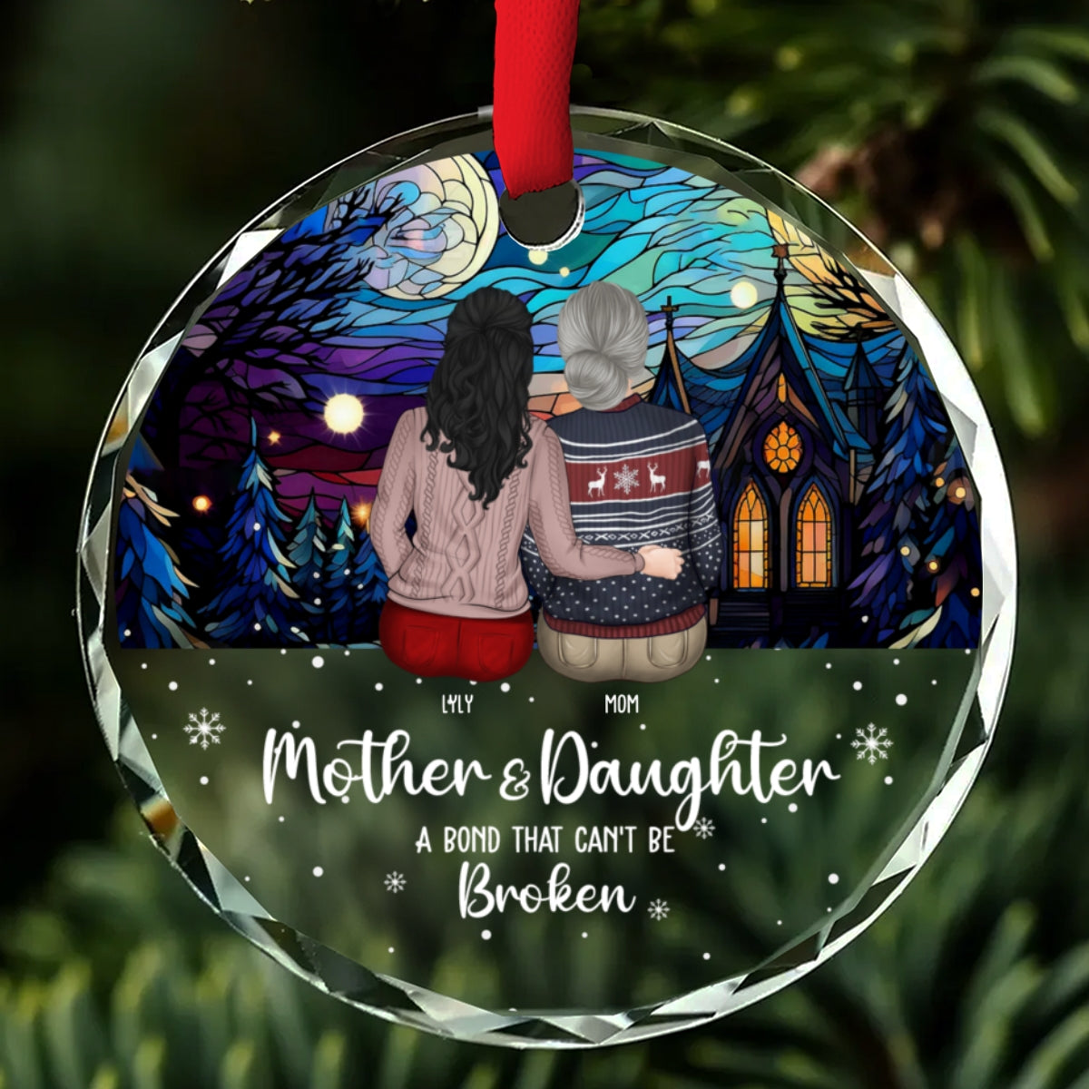 The Bond Between A Girl And Her Mom - Personalized Custom Glass Ornament
