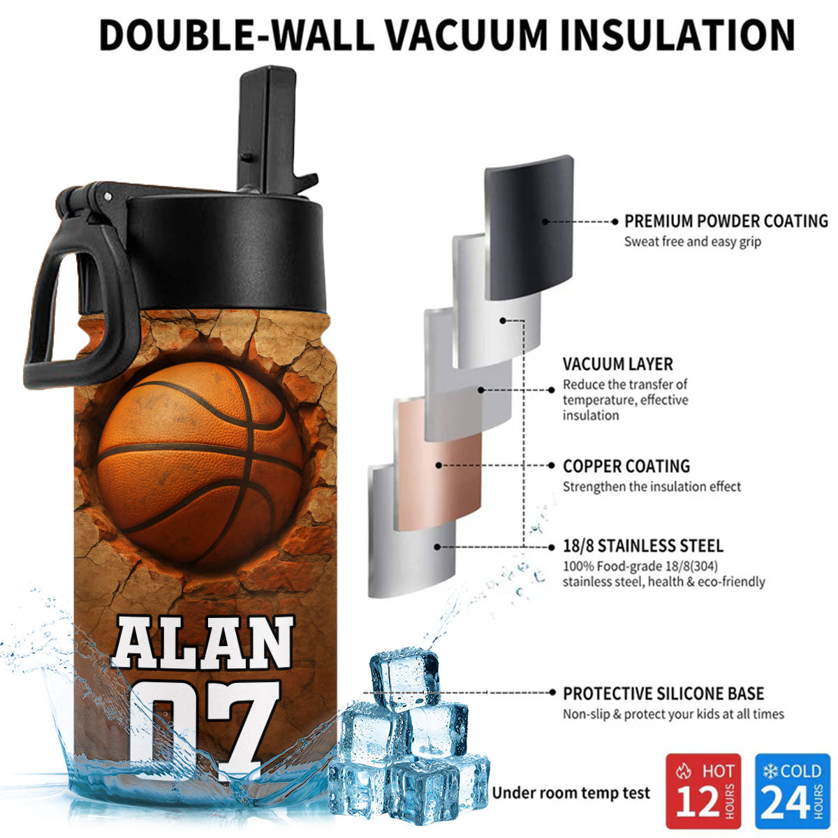 Sport Cracked Hole - Personalized Custom 3D Effect Kids Water Bottle