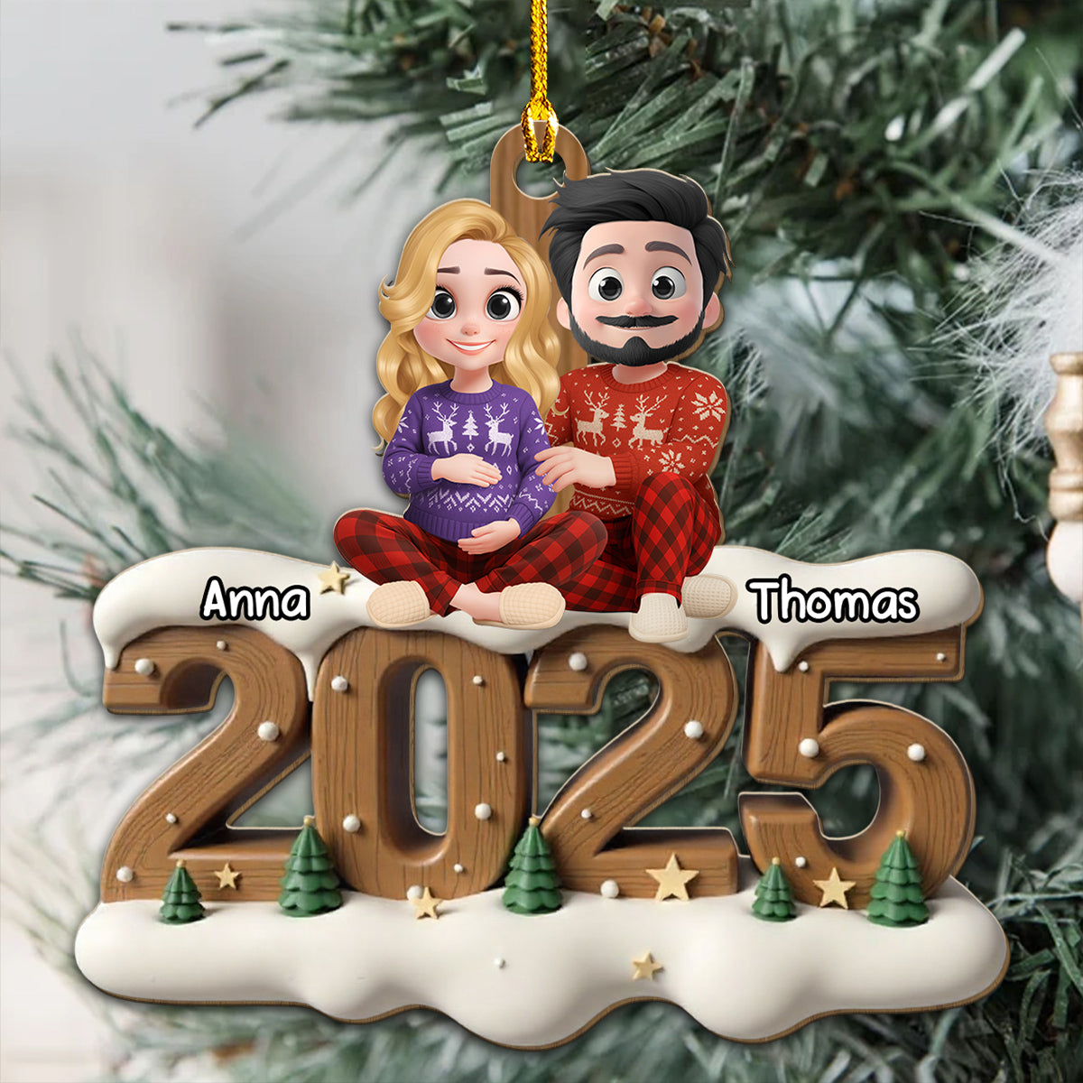 Expecting Parents - Personalized Custom 3D Effect Wood Ornament