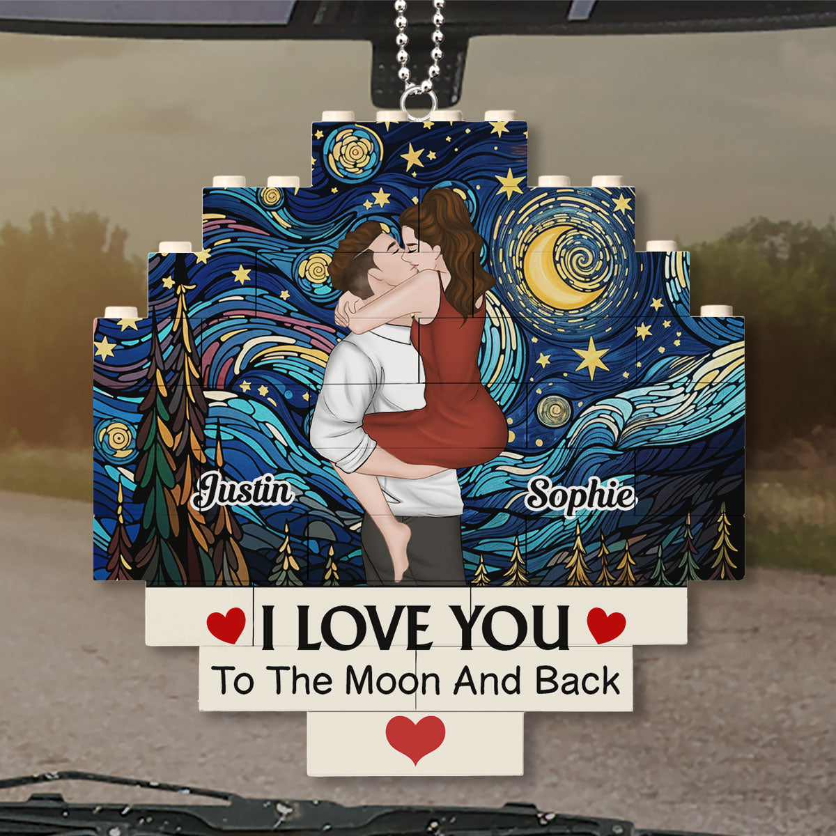 Love You To The Moon - Personalized Custom Puzzle Car Ornament