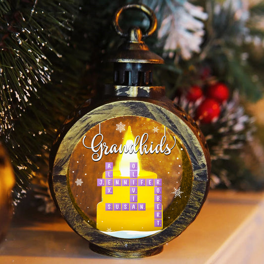 Grandkids Crossword Christmas - Personalized Custom Christmas Lantern