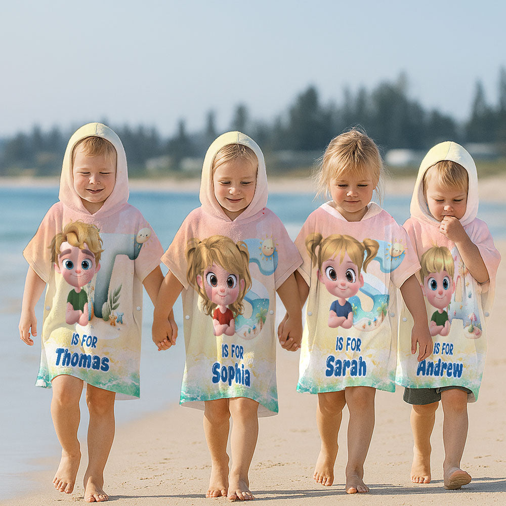 Alphabet Cartoon - Personalized Custom Hooded Beach Towel