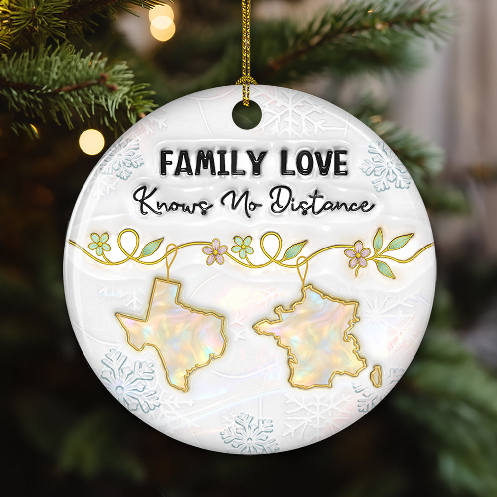Family Love Knows No Distance Mother Of Pearl Countries - Personalized Custom 3D Inflated Effect Ceramic Ornament