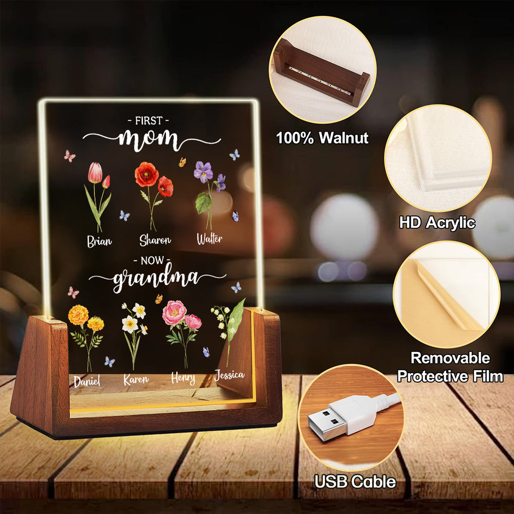 First Mom Now Grandma - Personalized Custom Plaque With Walnut Base