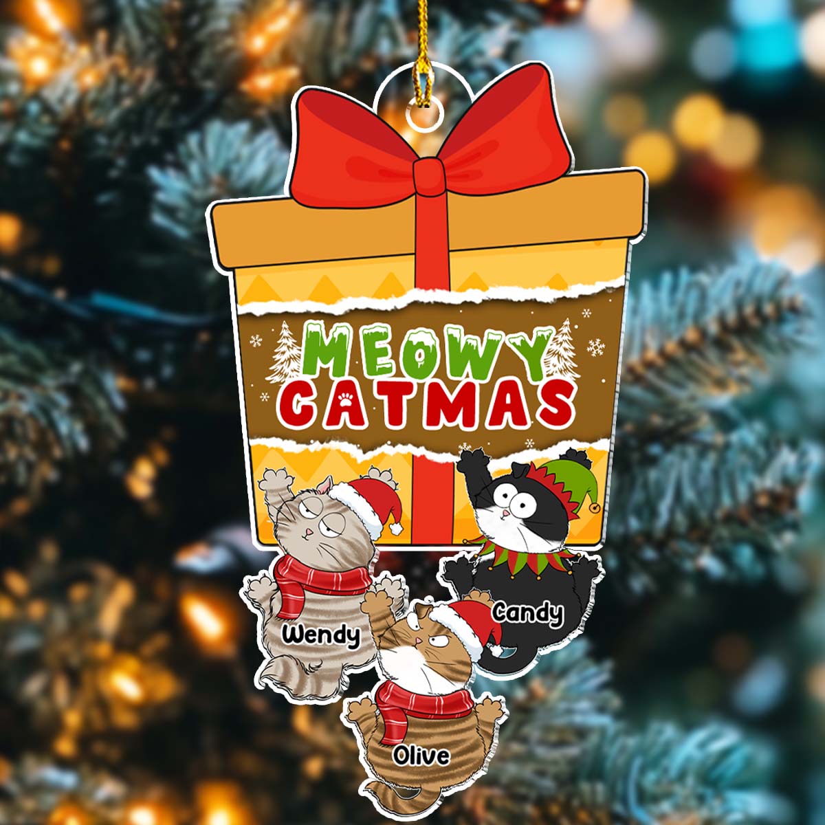Scratching Cat Christmas - Personalized Custom Acrylic Ornament