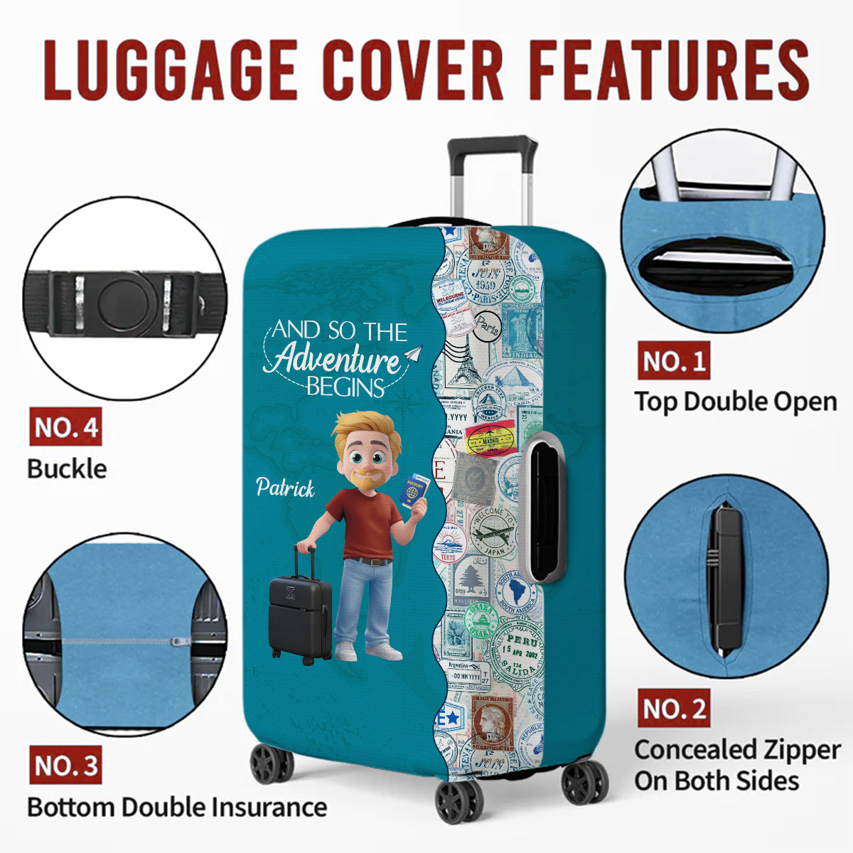Wanderlust World Map - Personalized Custom Luggage Cover
