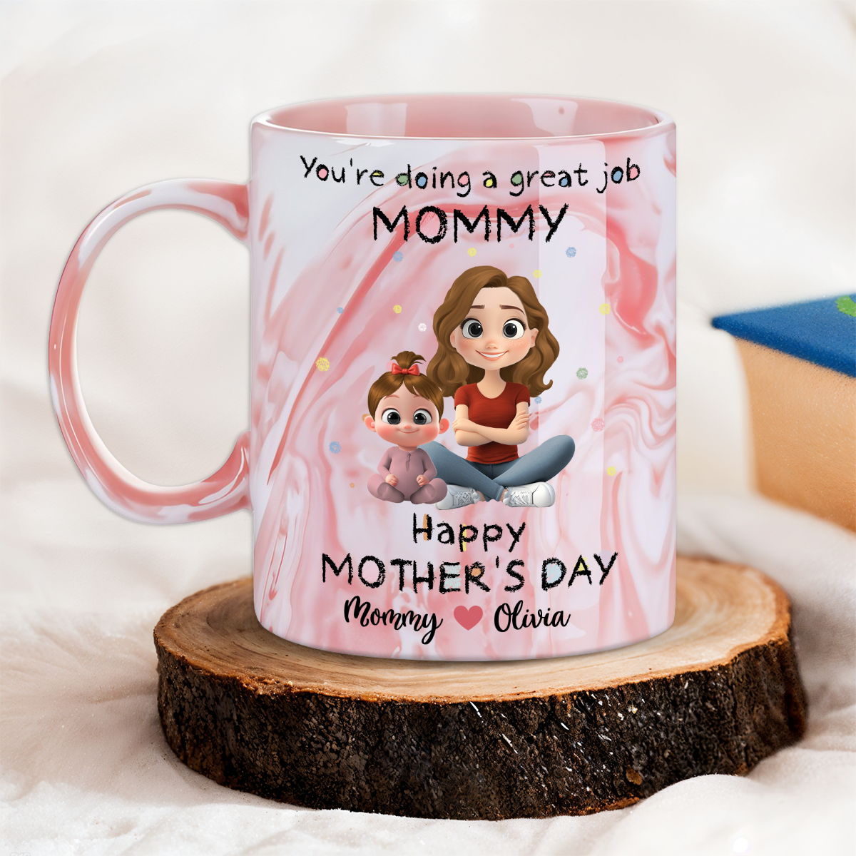 To My Mommy - Personalized Custom Pink Marble Mug