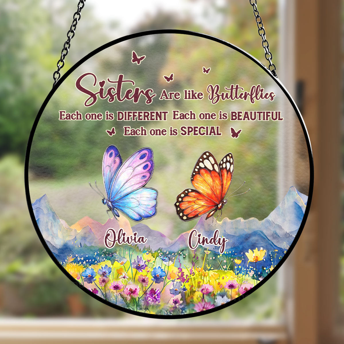 Sisters Are Like Butterflies - Personalized Custom Window Hanging Suncatcher