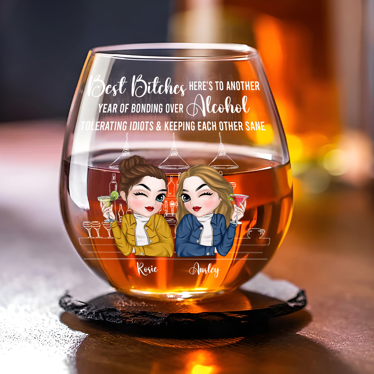 Bestie Friends Together - Personalized Custom Wine Glass