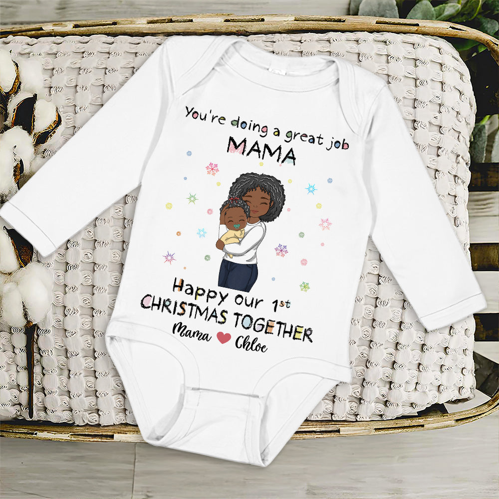 Mommy Doing A Great Job Merry Christmas - Personalized Custom Long Sleeve Baby Onesie