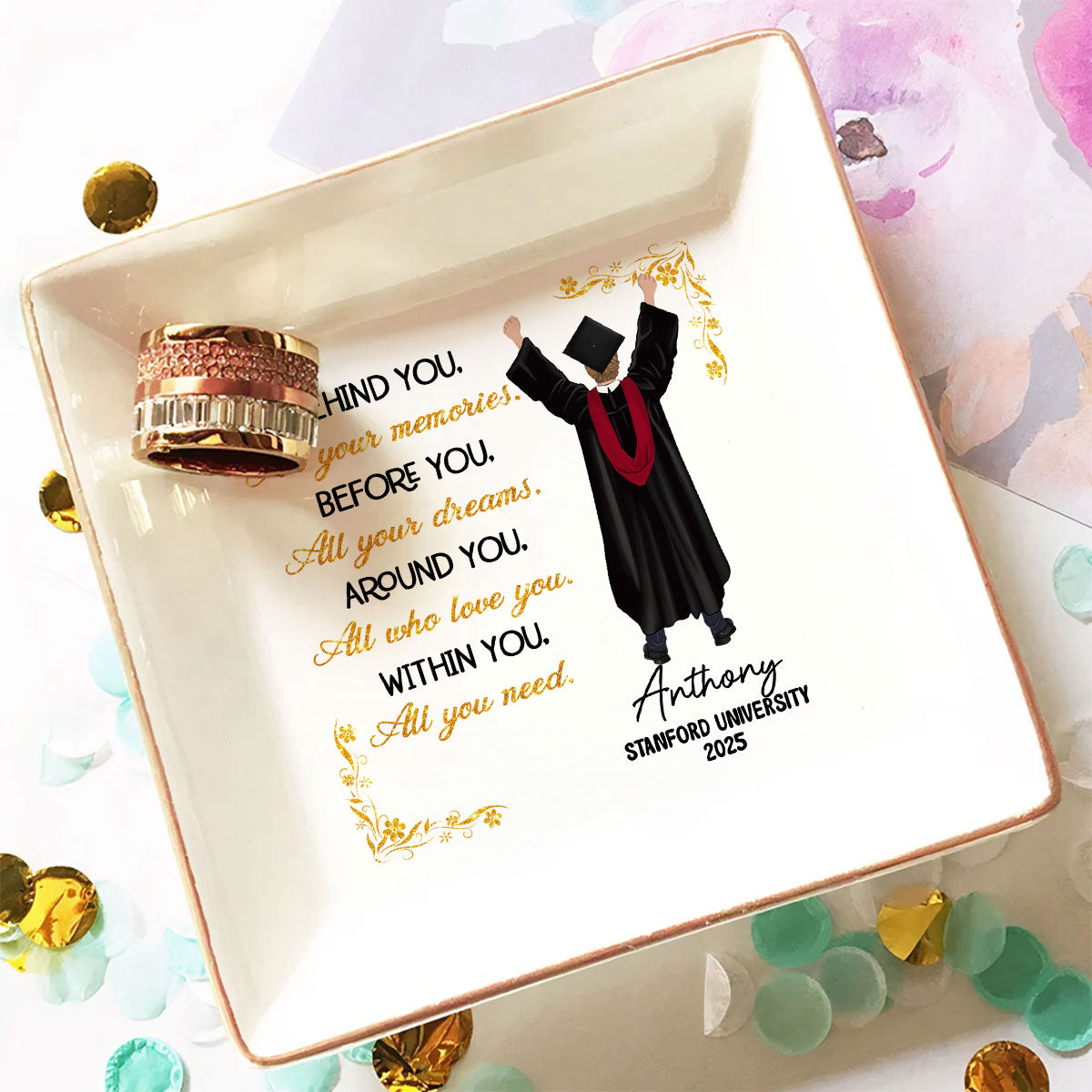 She Dreamed Big And Won - Personalized Custom Jewelry Dish