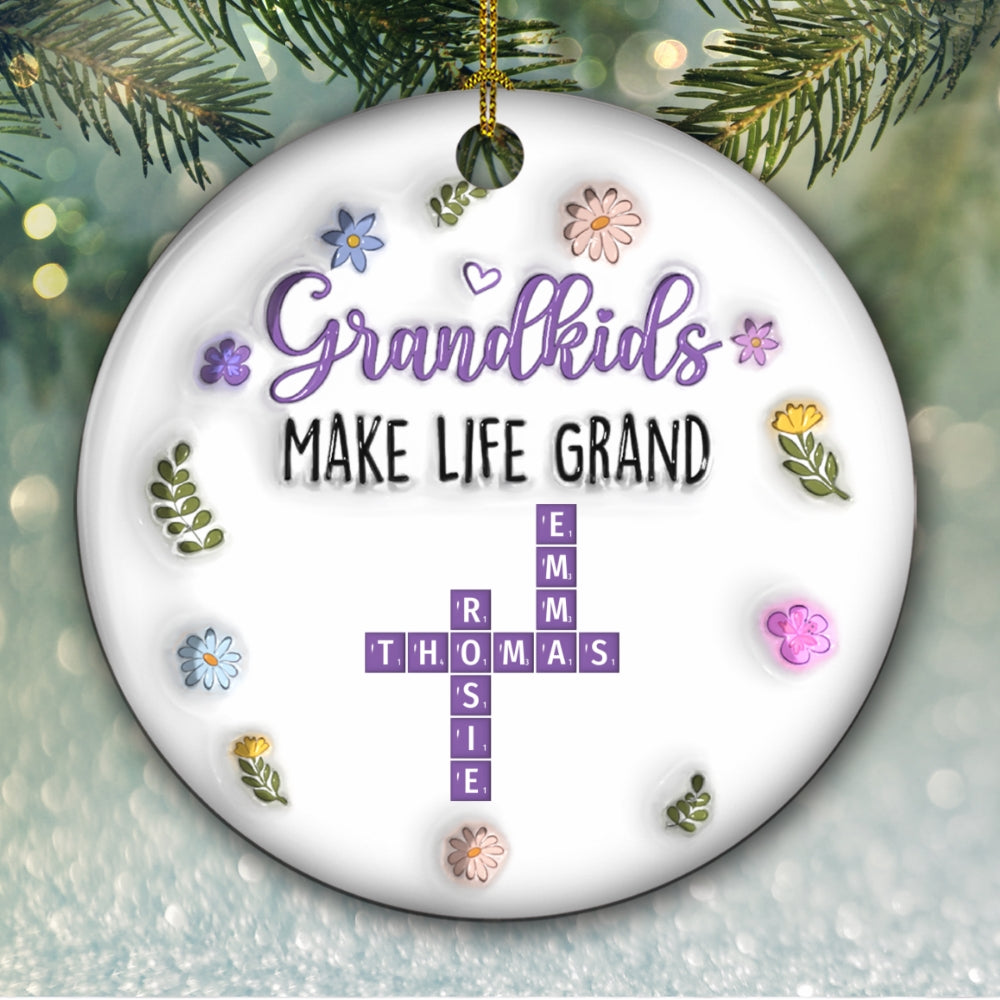 Grandkids Make Life Grand Crossword Puzzle - Personalized Custom 3D Inflated Effect Ceramic Ornament