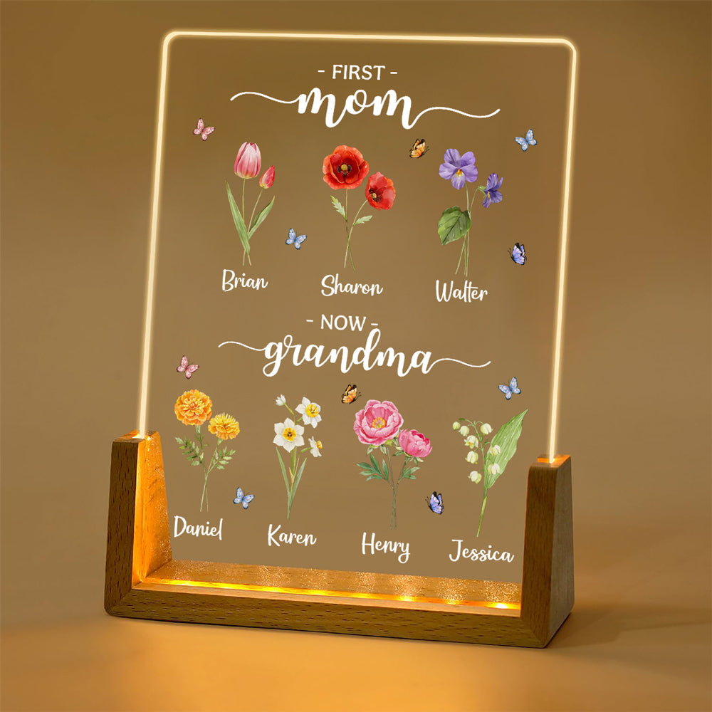 First Mom Now Grandma - Personalized Custom Plaque With Walnut Base