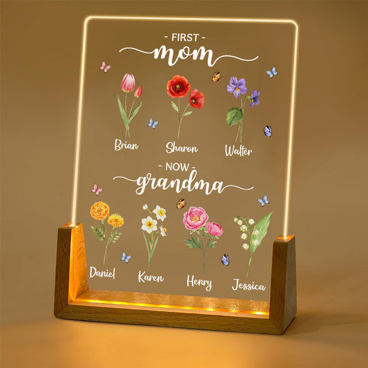 First Mom Now Grandma - Personalized Custom Plaque With Walnut Base