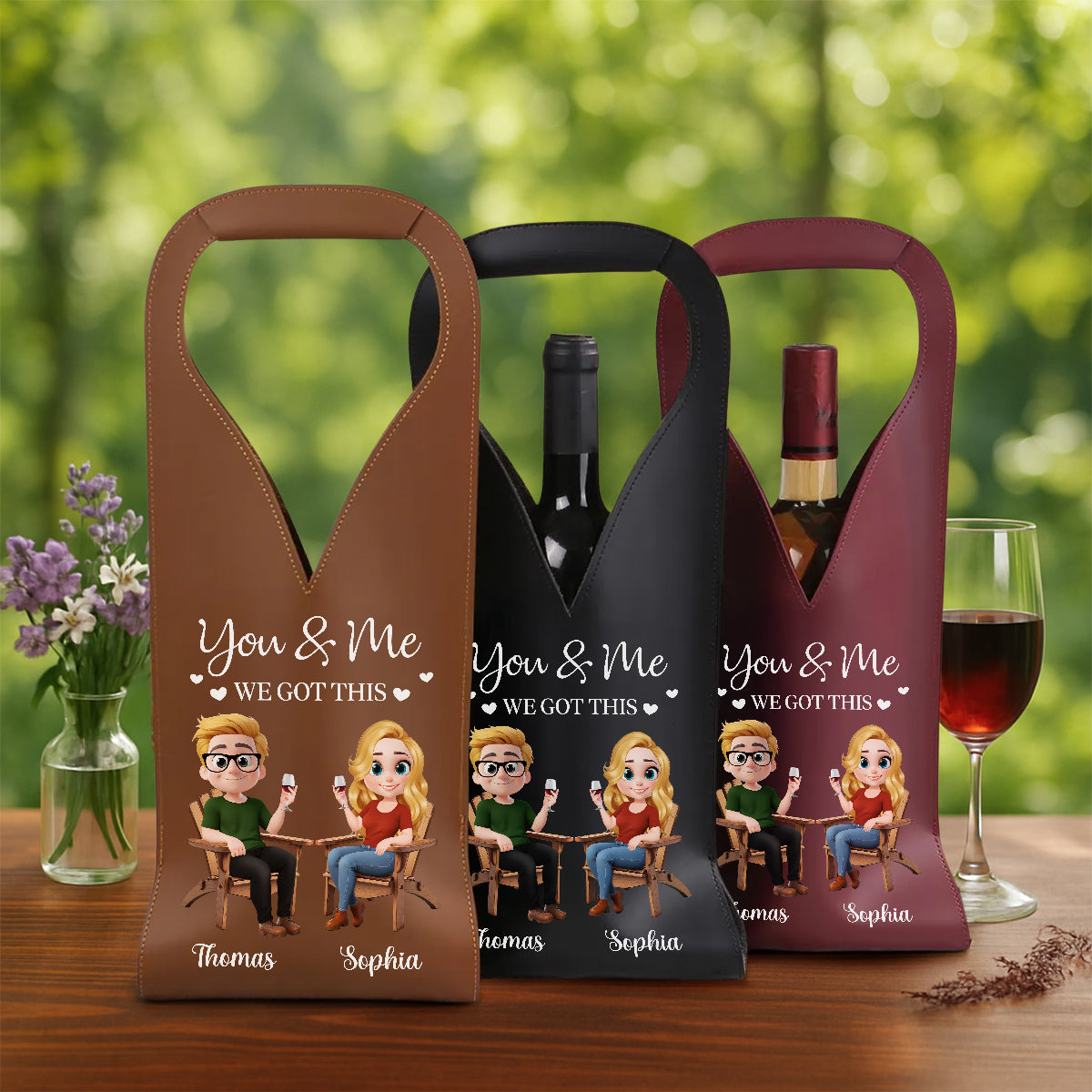 You And Me Got This - Personalized Custom Leather Wine Bag