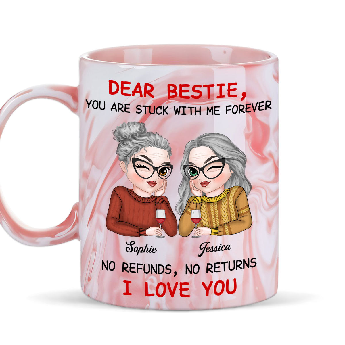 Bestie No Need To Refund - Personalized Custom Pink Marble Mug