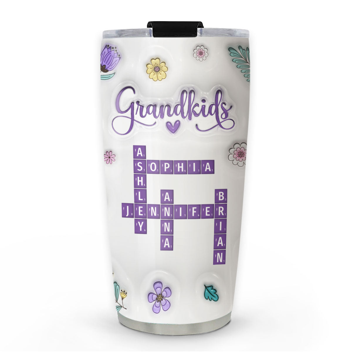 Love My Grandkids Crossword Floral Version - Personalized Custom 3D Inflated Effect Tumbler