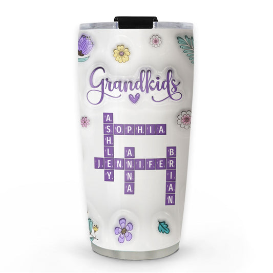 Love My Grandkids Crossword Floral Version - Personalized Custom 3D Inflated Effect Tumbler