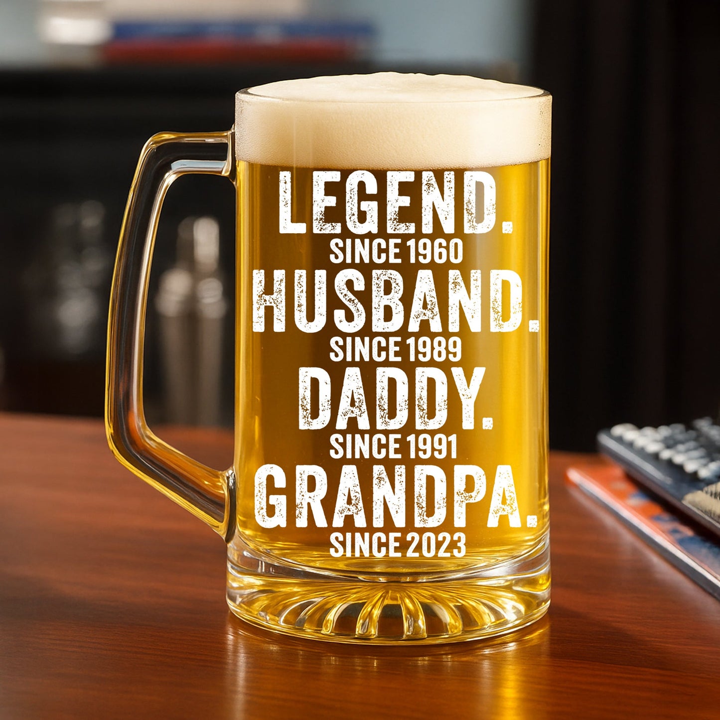 Legend Husband Dad Grandpa - Personalized Custom Beer Glass With Handle