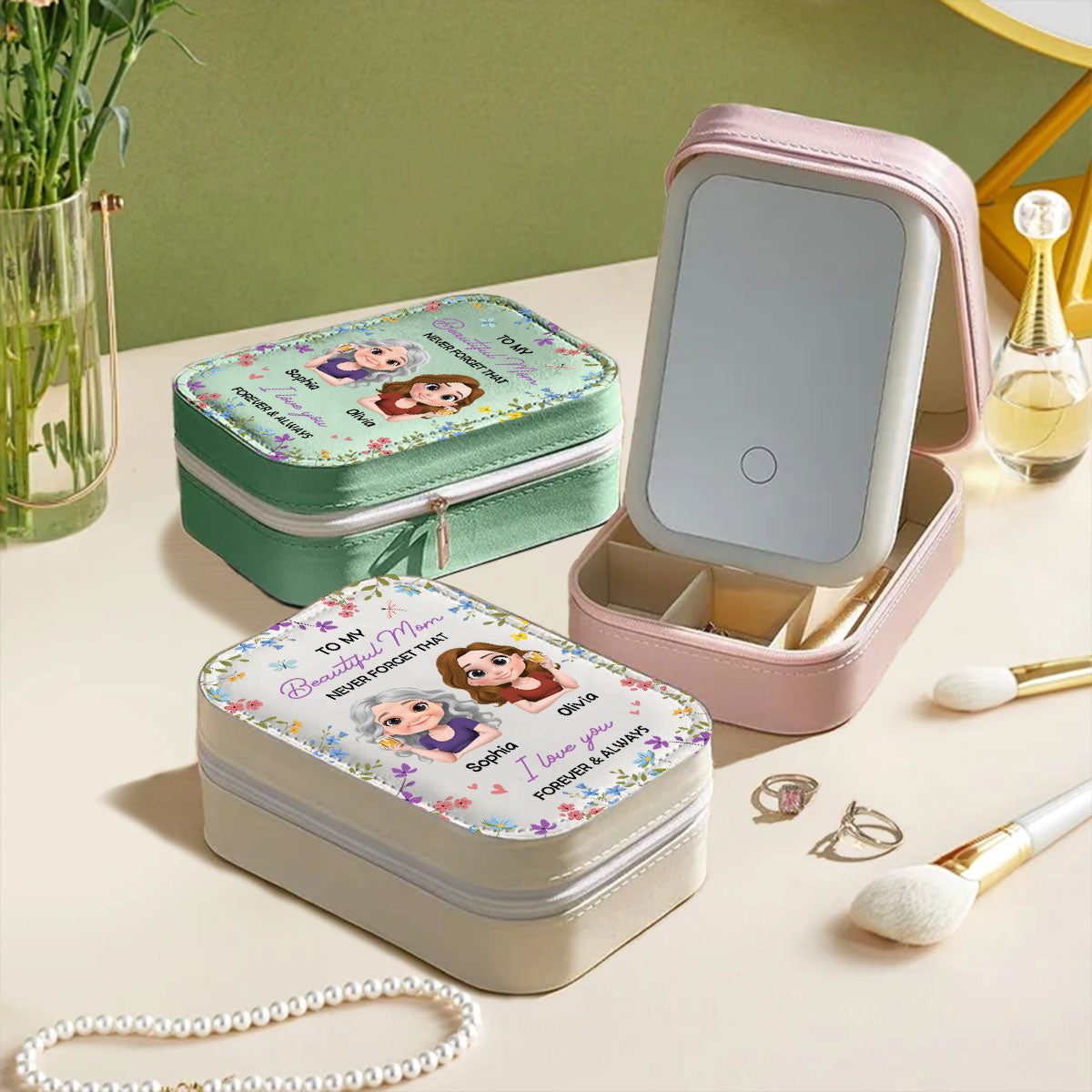 Forever And Always - Personalized Custom Jewelry Box With LED Mirror