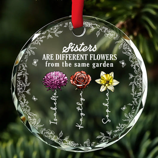 Sisters Grow Stronger Through Love - Personalized Custom Glass Ornament