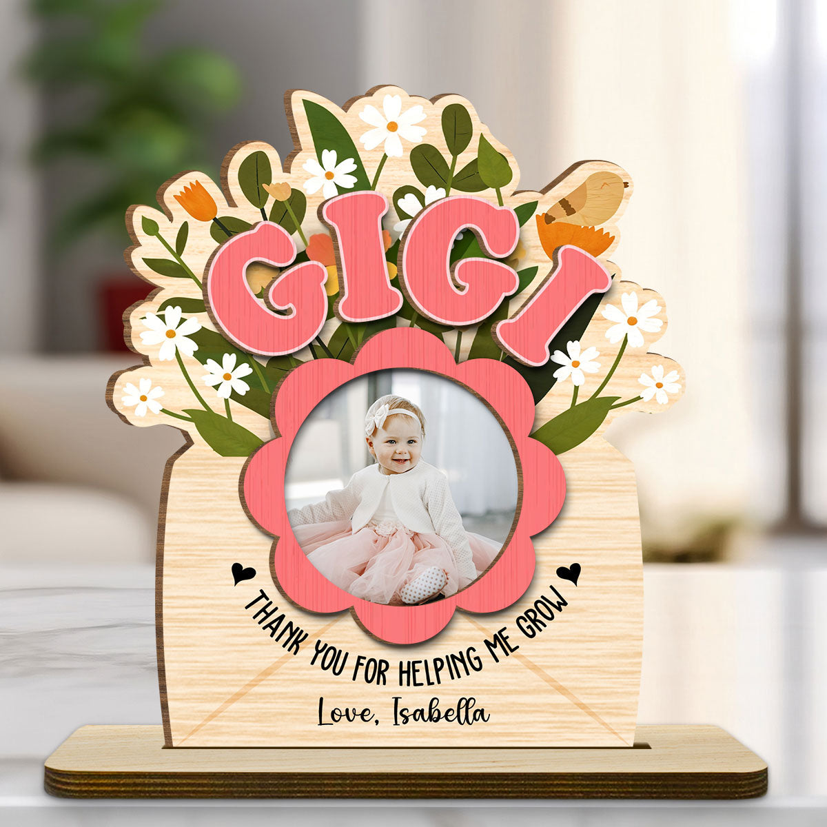 Thank You For Helping Us Grow - Personalized Custom 2-Layer Wood Plaque With Flat Base