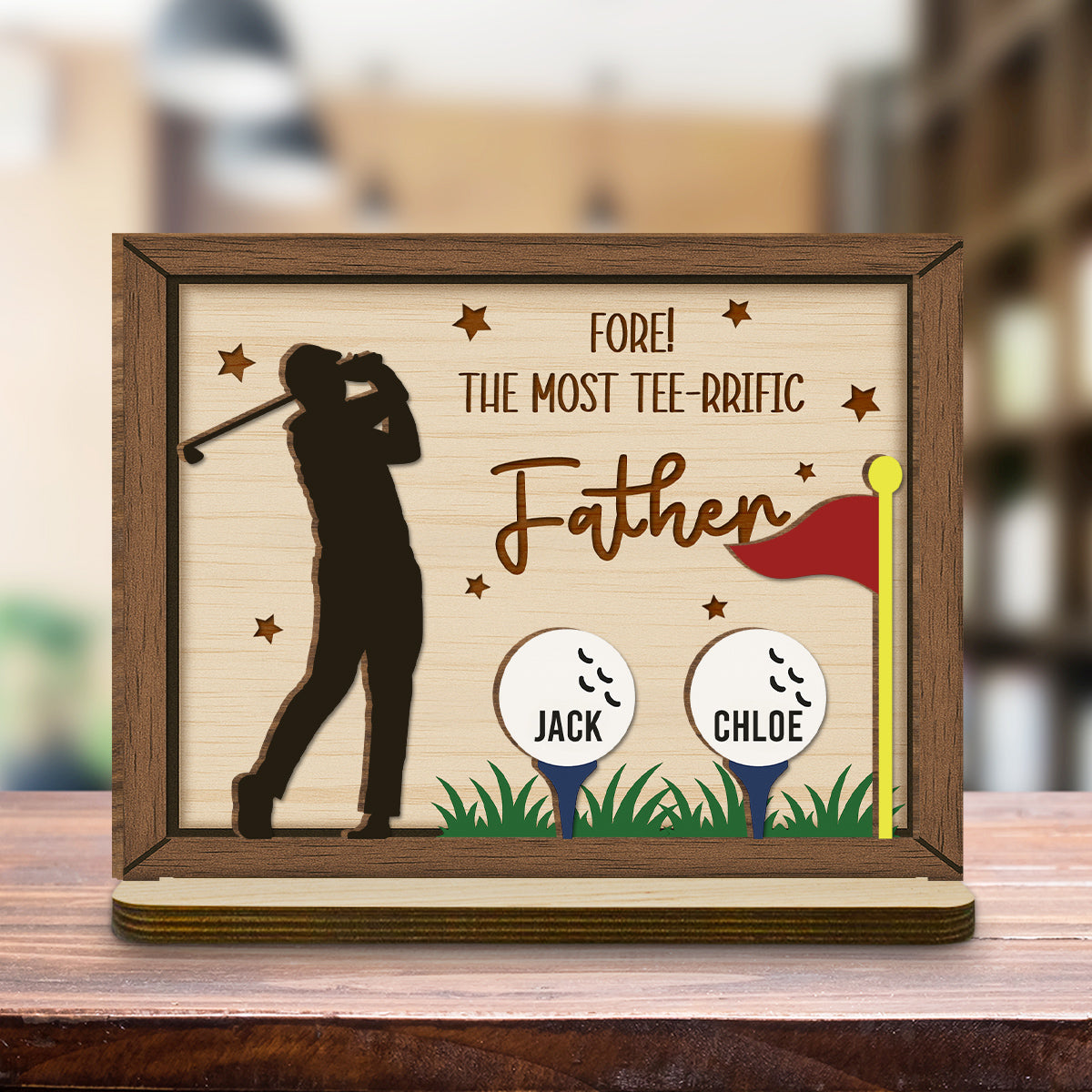 Best Dad On The Green - Personalized Custom 2-Layer Wood Plaque With Flat Base