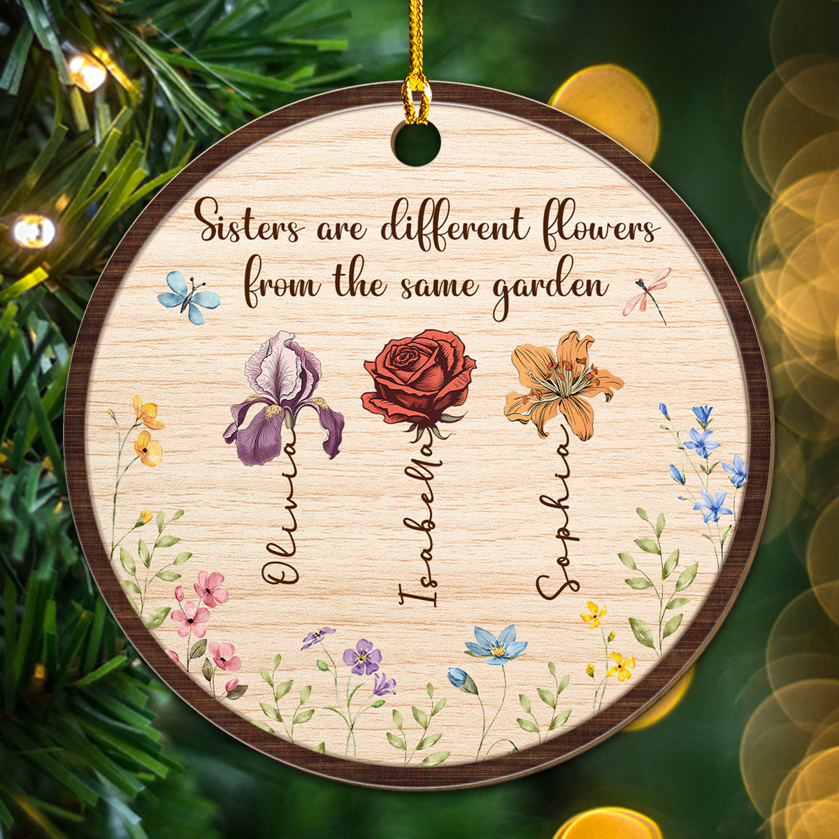 Sisters Are Different Blooms  - Personalized Custom Wood Ornament