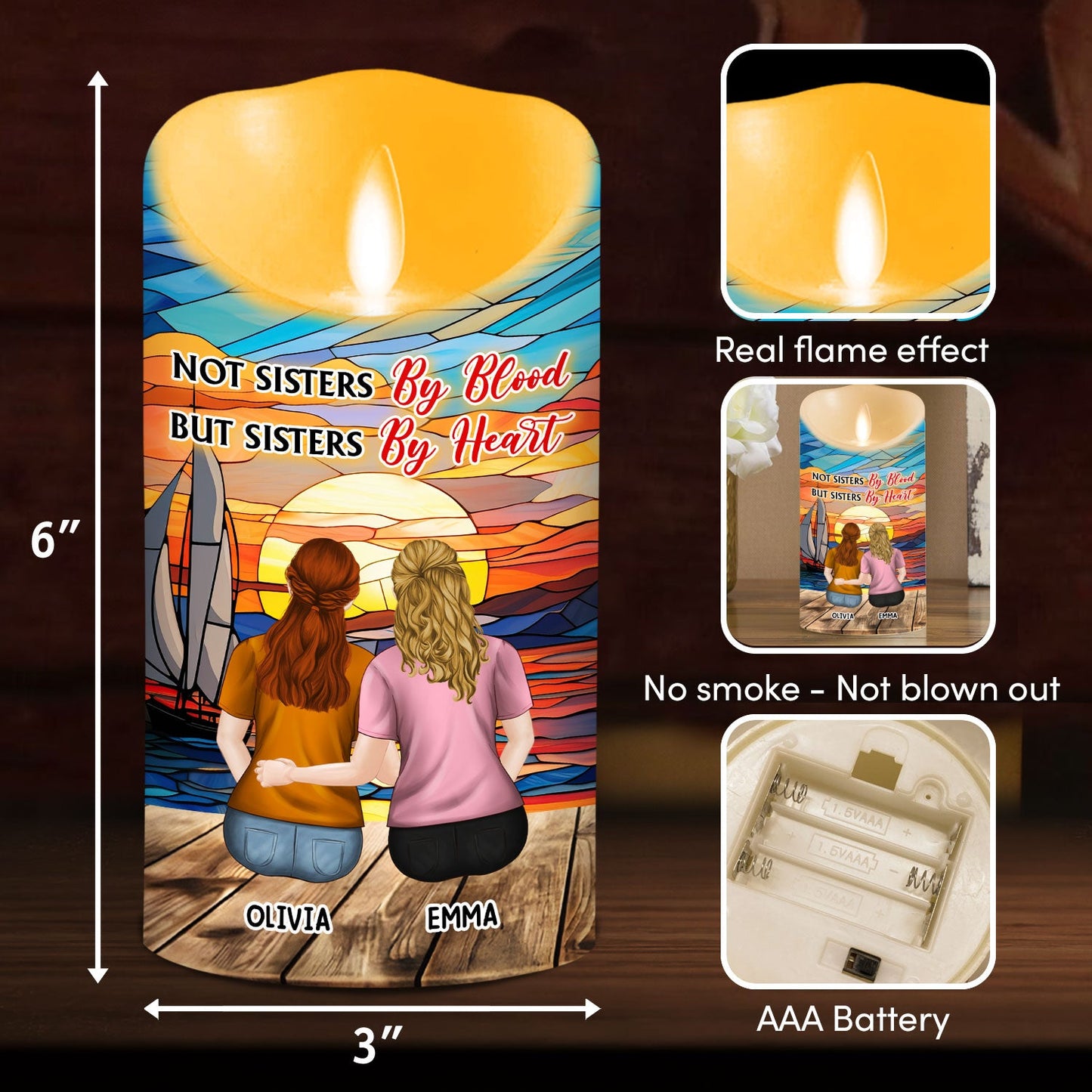 Not Sisters By Blood But Sisters By Heart - Personalized Custom LED Candle