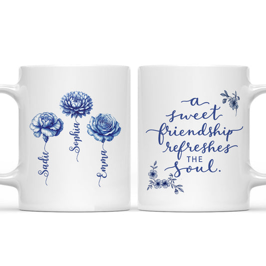 A Sweet Friendship Blue Toile - Personalized Custom Coffee Mug